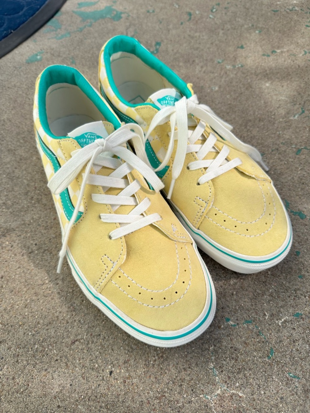 Vans Yellow and Teal Suede Low-Top Old Skool Sneakers